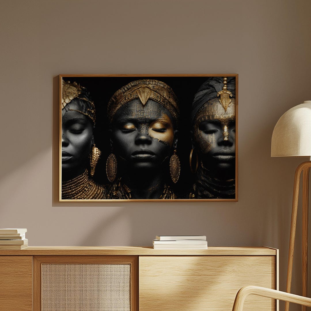 A Triptych of Tribal Queens Wall Art, African Wall Art, Black Art