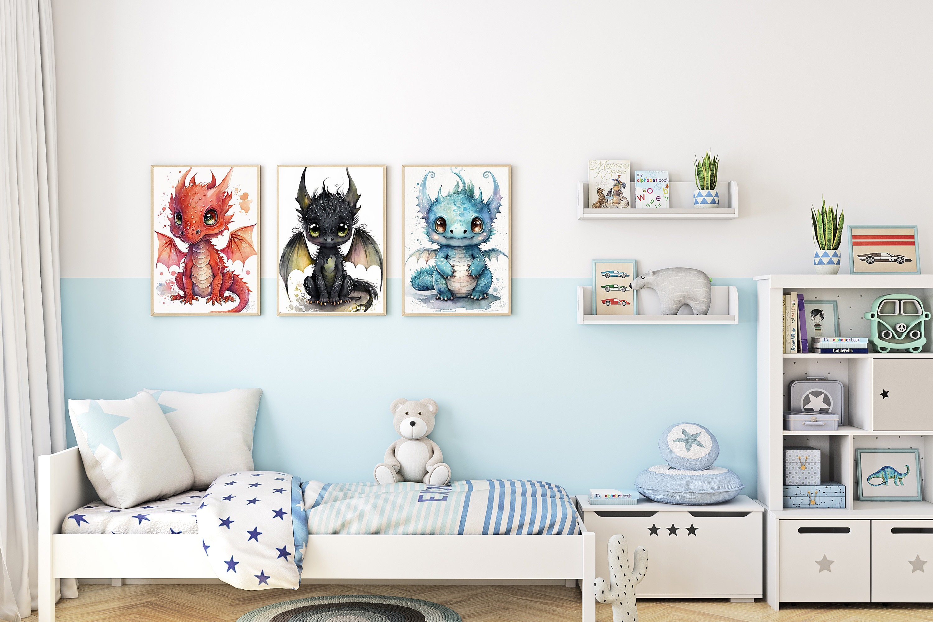 10 Watercolor Baby Dragons Bundle, Nursery Wall Art Décor Collection ...