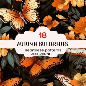Fondos sin costuras con patrones de mariposas otoñales, texturas de mariposas, texturas otoñales, fondos de insectos, descarga instantánea