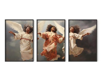 Arte mural de ángeles afroamericanos, arte mural de ángeles, arte mural de ir al cielo, arte mural cristiano, arte mural religioso, descarga digital