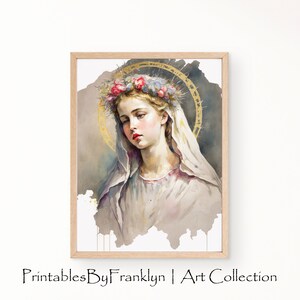 Mother of Mary Watercolor Wall Art,  Catholic Wall Art,  Mother Mary Home Decor Christian Art Printable, Catholic Gift,  Mother Mary Art