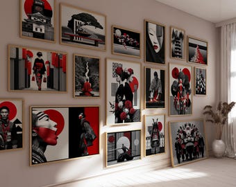 Sztuka ścienna „Dusza Japonii”, zestaw 100 sztuk, japońska sztuka ścienna, kultura Japonii, japońska dekoracja ścienna, wystrój japoński, sztuka azjatycka, pobieranie cyfrowe