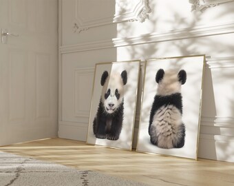 赤ちゃんパンダのウォールアート2枚セット、子供部屋の壁飾り、かわいい赤ちゃん動物のプリント、ジャングル風子供部屋の装飾、子供部屋の壁飾り、デジタルダウンロード印刷可能