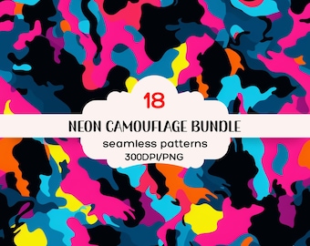 Neon Camouflage Seamless Pattern, Neon Camouflage Repeating Pattern, Neon Camouflage Seamless Background, 300DPI