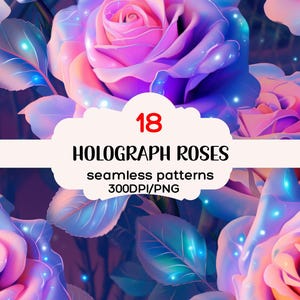 Holograph Roses Seamless Background Patterns, Holograph Patterns, Roses Repeating Pattern, 300 DPI, Instant Download