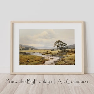 Arte vintage de la pared con vista al río Bourbakion, arte rústico de la pared de la vía fluvial, arte de la pared del río de la granja, arte vintage de la pared del río, arte de la vía fluvial de la granja