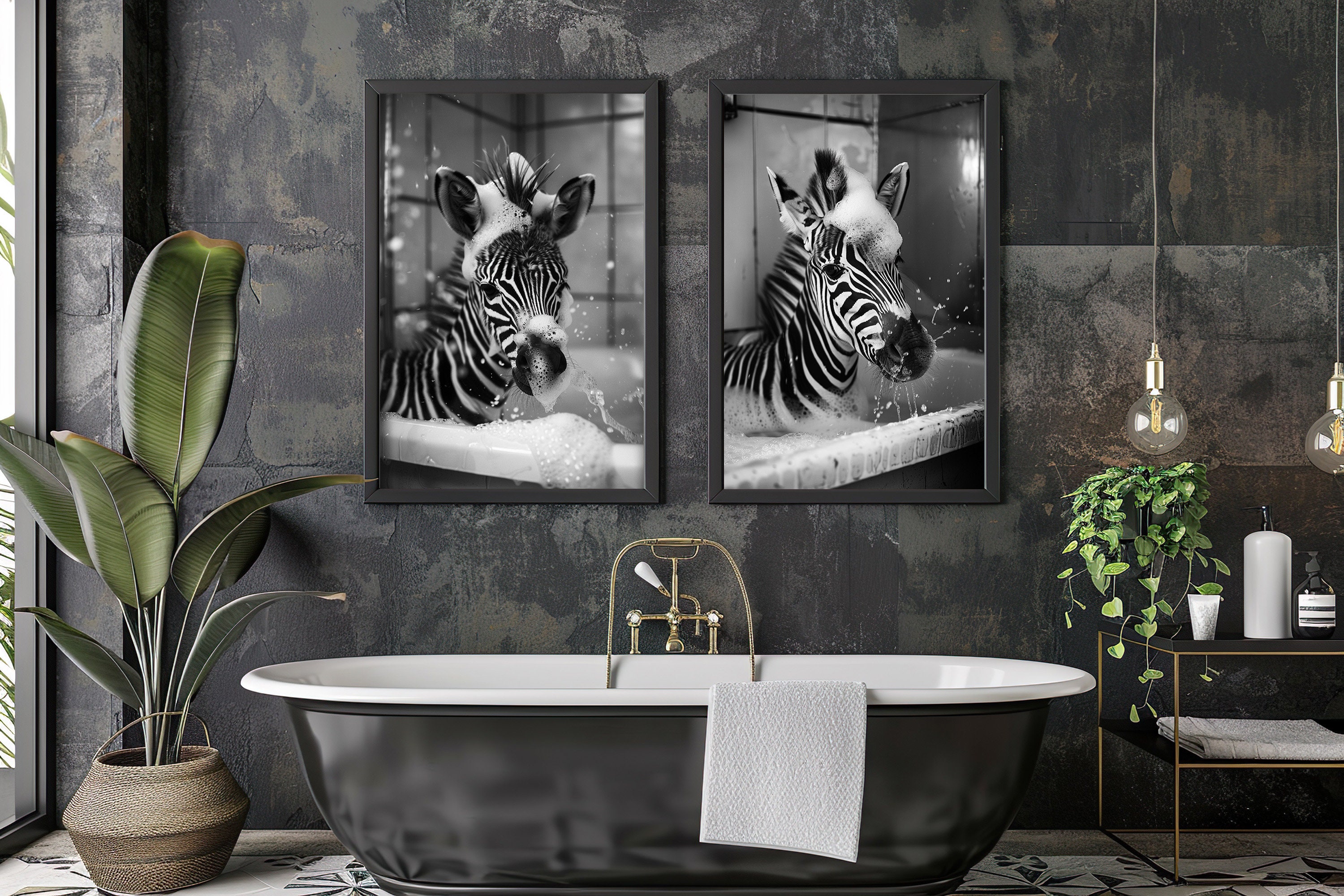 Zebras Taking a Bubble Bath Wall Art, Set of 2, Bathroom Wall Art ...