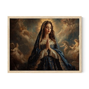 Mother of Mary Painting Wall Art, Virgin Mary Wall Art, Mother of God Wall Art, Queen of Heaven Wall Art, Printed or Framed/Unframed