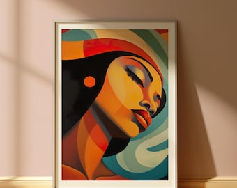 Vivid African American Woman, Retro Style Wall Art, African American Wall Art, Black Wall Art, Black Woman Wall Art, Digital Download