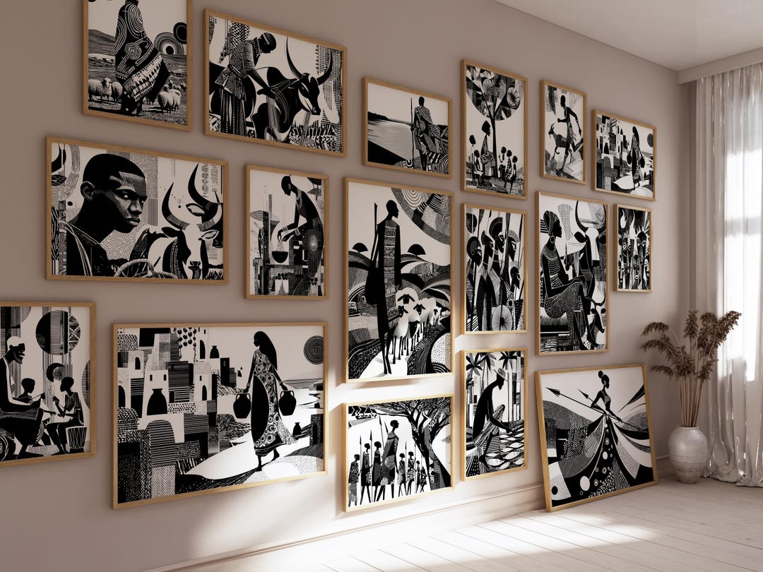 Black and White Abstract African Wall Art, Set of 100, African Wall Art ...