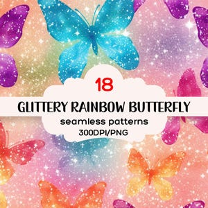 Glittery Rainbow Butterfly Seamless Pattern, Glittery Rainbow Butterfly Seamless Backgrounds, Glitter Seamless Pattern, 300DPI