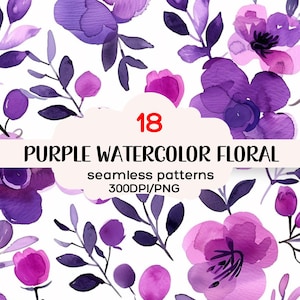 Patrones sin costuras con flores de acuarela morada, textura sin costuras con estilo shabby chic, fondos sin costuras con flores, fondos florales, 300 DPI