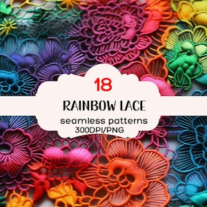 Rainbow Lace Seamless Background Patterns, 18 Rainbow Rustic Seamless Patterns, Lace Seamless Backgrounds, 300DPI