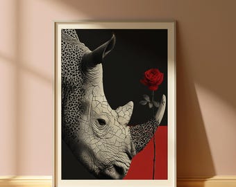 Strength in Silence Wall Art, Black and White Wall Art, Rhino Wall Art, Animal Wall Art, Animal Wall Decor, Digital Download