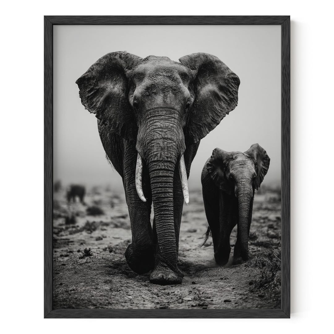 サバンナ・ボンド – 母象と子象のウォールアート、アフリカの野生動物