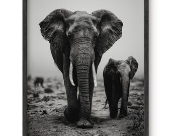 サバンナ・ボンド – 母象と子象のウォールアート、アフリカの野生動物