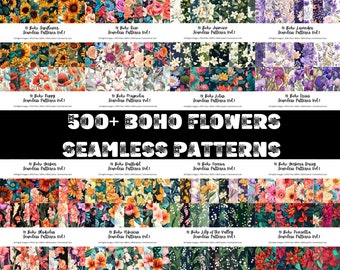 500+ Boho Flower Seamless Patterns, Flower Bundles, Luxurious Boho Floral Repeating Patterns, Floral Seamless Background, 300DPI