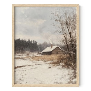 Cozy Cabin in the Snow Wall Art, Winter Cabin Wall Art, Winter Wall Art, Rustic Wall Art, Printed or Framed/Unframed