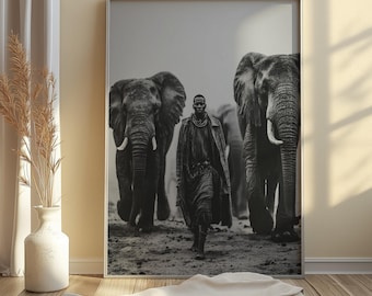 African Journey with Giants Wall Art, African Wall Art, African Wall Decor, Africa Art, Digital Download