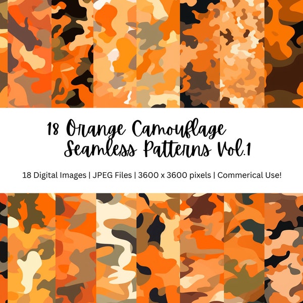 Orange Camouflage Seamless Pattern, Orange Camouflage Repeating Pattern, Orange Camouflage Seamless Background, 300DPI