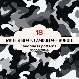 White & Black Camouflage Seamless Pattern, White and Black Camouflage Repeating Pattern, Camouflage Seamless Background, 300DPI