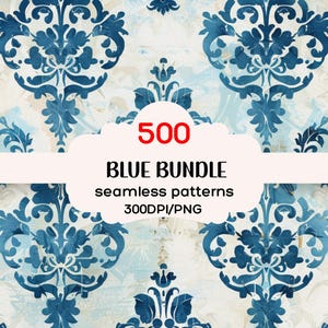 Blue 500+ Seamless Patterns Bundle, Blue Seamless Textures, Blue Seamless Backgrounds, Blue Backgrounds, 300DPI, Blue Bundle Volume 1
