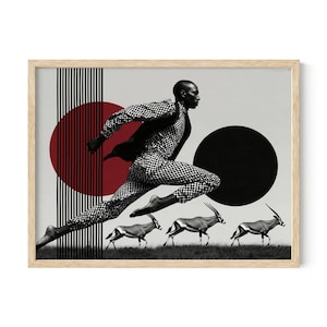Arte mural &quot;Persecución salvaje africana&quot;, arte mural africano, decoración mural africana, arte negro, cultura africana, decoración africana, descarga digital