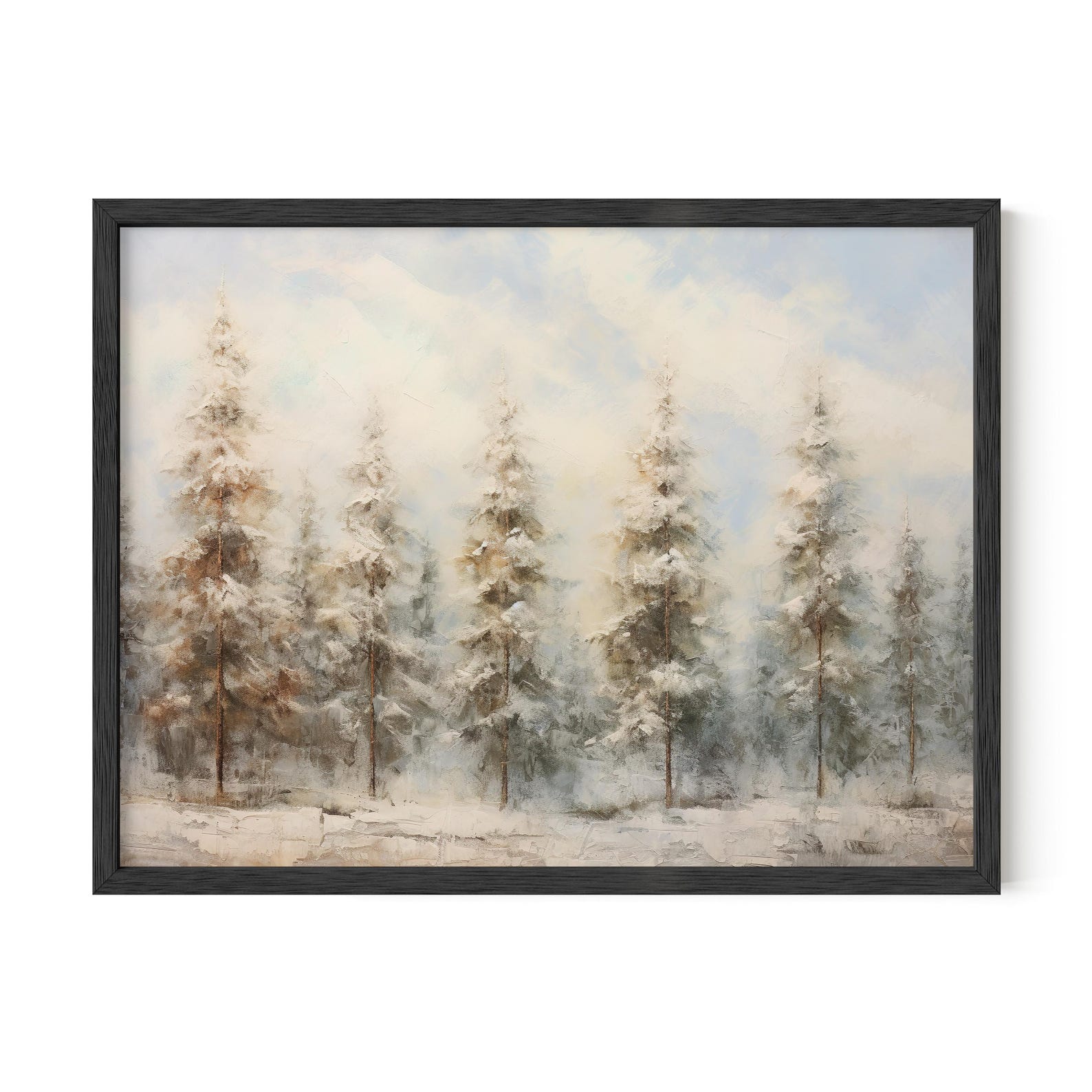 Vintage Pine Trees in Snowy Forest, Winter Wall Art, Winter Forest Wall ...