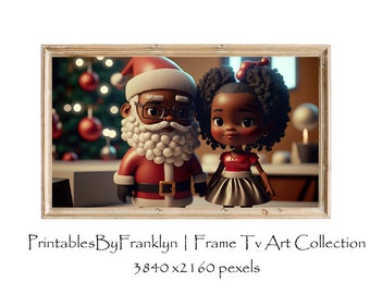 Samsung Frame TV Art Black Santa Clause with Daughter, Black Santa Clause Tv Frame Art, Christmas Frame Tv Art, Digital Art for Samsung