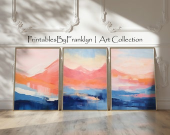 Modern Abstract Royal Blue & Peach Wall Art Set of 3, Minimalist Neutral Art, Abstract Art Modern, Wall Art Decor, Printable, Gallery Set