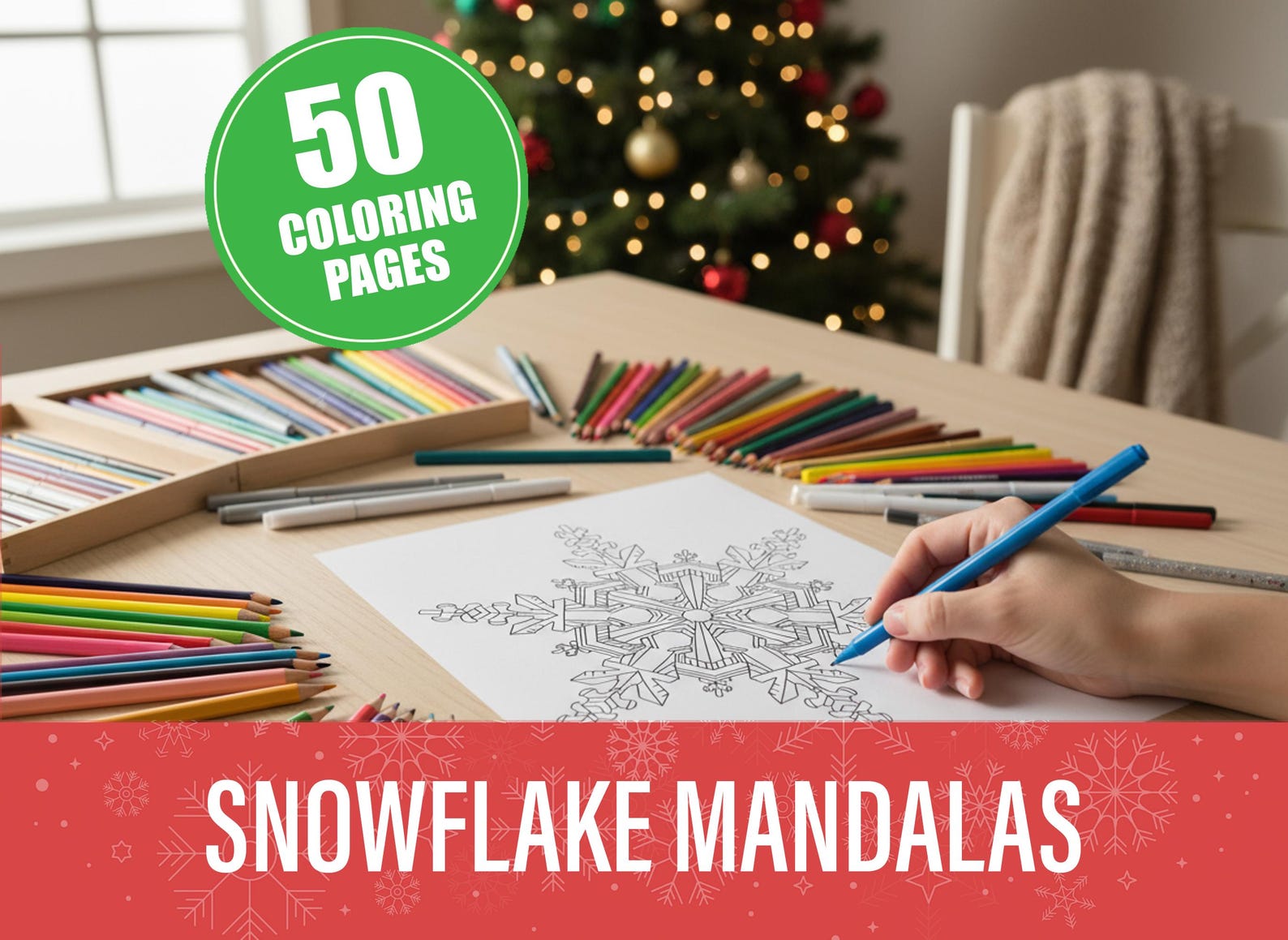 Snowflake Mandala Coloring Pages for Adults: 50 Winter & Holiday ...