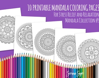 Mandala Collection #5: 10 Adult Coloring Pages for Stress Relief and Relaxation (Instant Download PDF Edition)