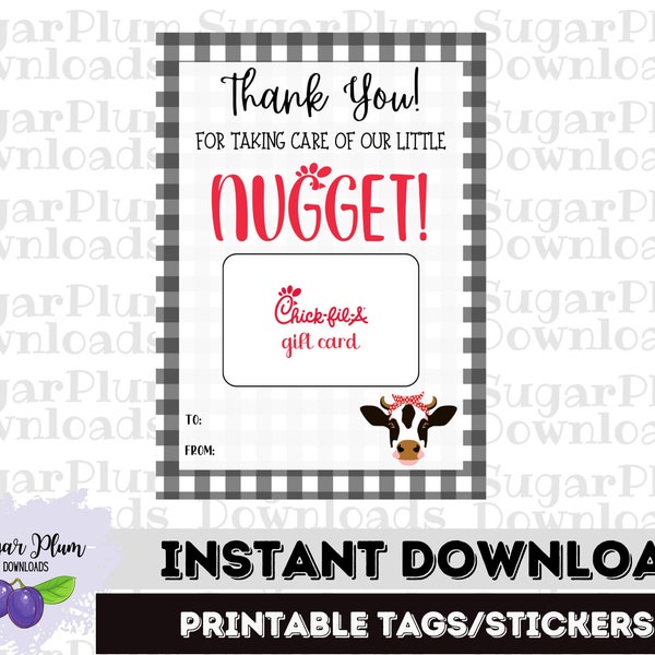 Instant Download Thank You for Taking Care of our Little Nugget Tag Label, Sticker, Teacher Appreciation, Printable tag