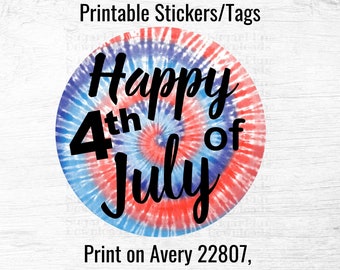 Instant Download Happy 4th of July Sticker Tag Label, Fourth of July, Patriotic Sticker, USA, Printable Avery Label