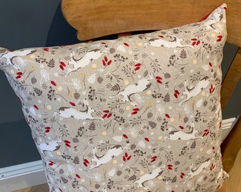 Winter Hare -Beige /Red Cushion Cover