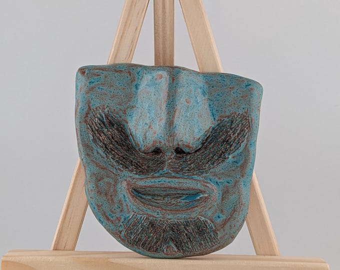 Featured listing image: Handmade Ceramic Face Wall Hanging - Blue Upwards Mustache