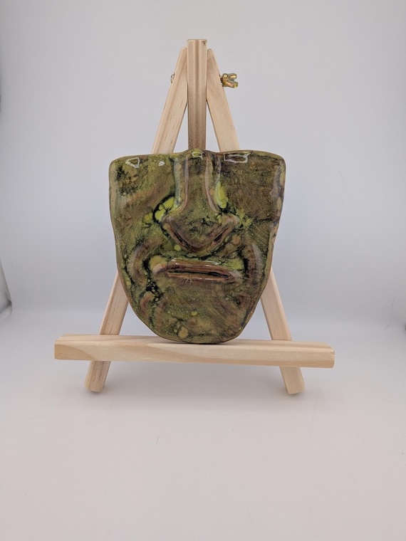 Handmade Ceramic Face Wall Hanging - Green Grump