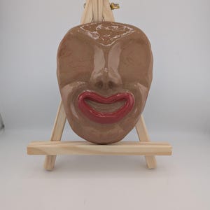 Handmade Ceramic Face Wall Hanging - Red Lips