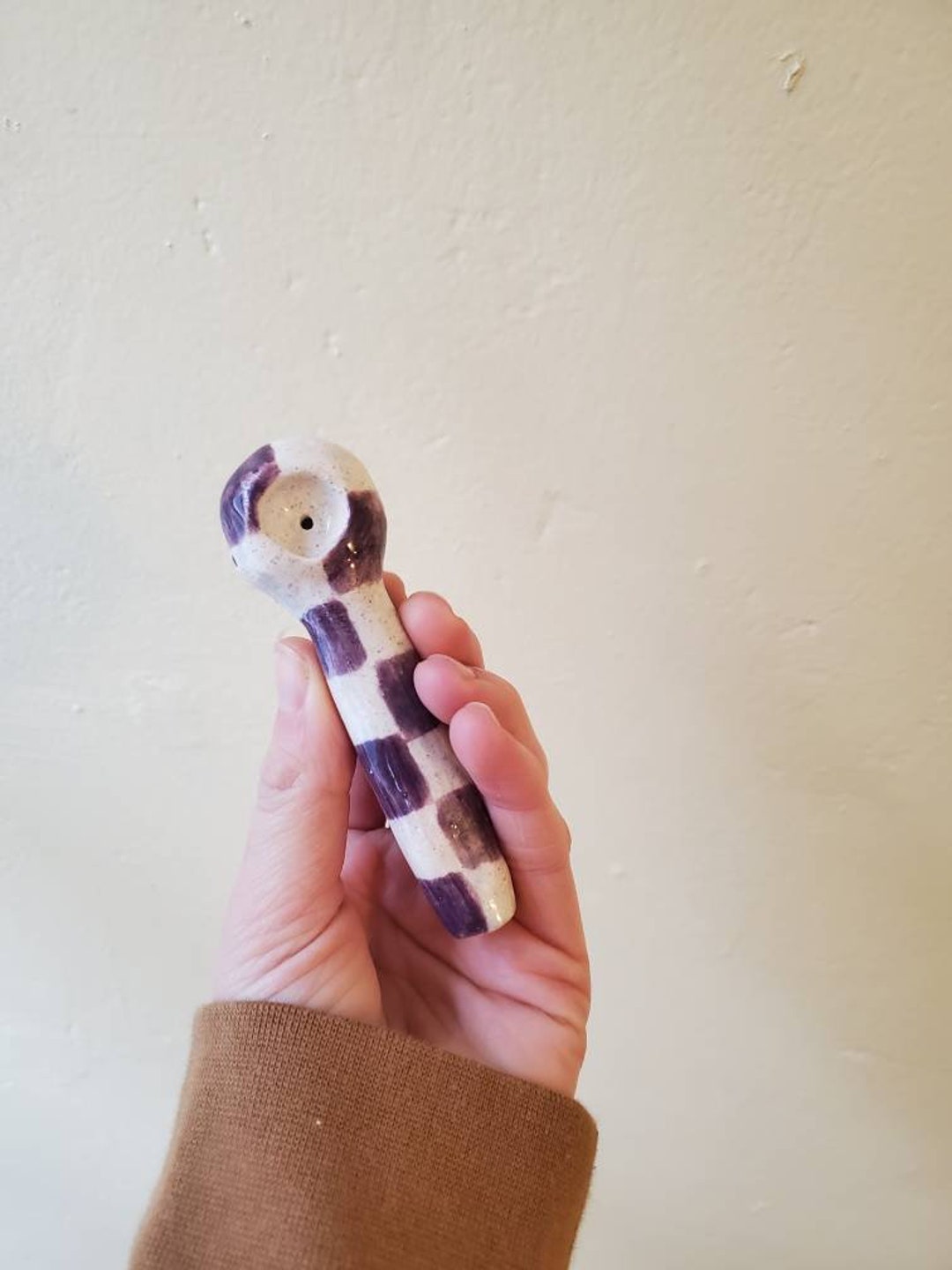 Handmade Ceramic Pipes Purple and White Checkered Design - Etsy