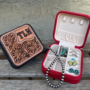 NEW COLORS Small Custom Leather Tooled Jewelry Box | Western Jewelry Storage Case | Canyon Leather | Gift for Her | Gift for Mom| Valentines