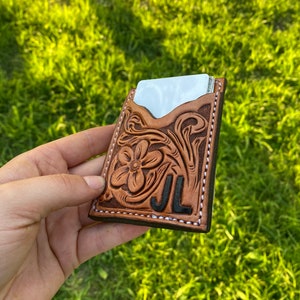 Billetera con clip para billetes personalizada / Billetera para tarjetas / Regalo para él / Billetera occidental / Cuero genuino / Regalo de San Valentín para él / Cuero Canyon