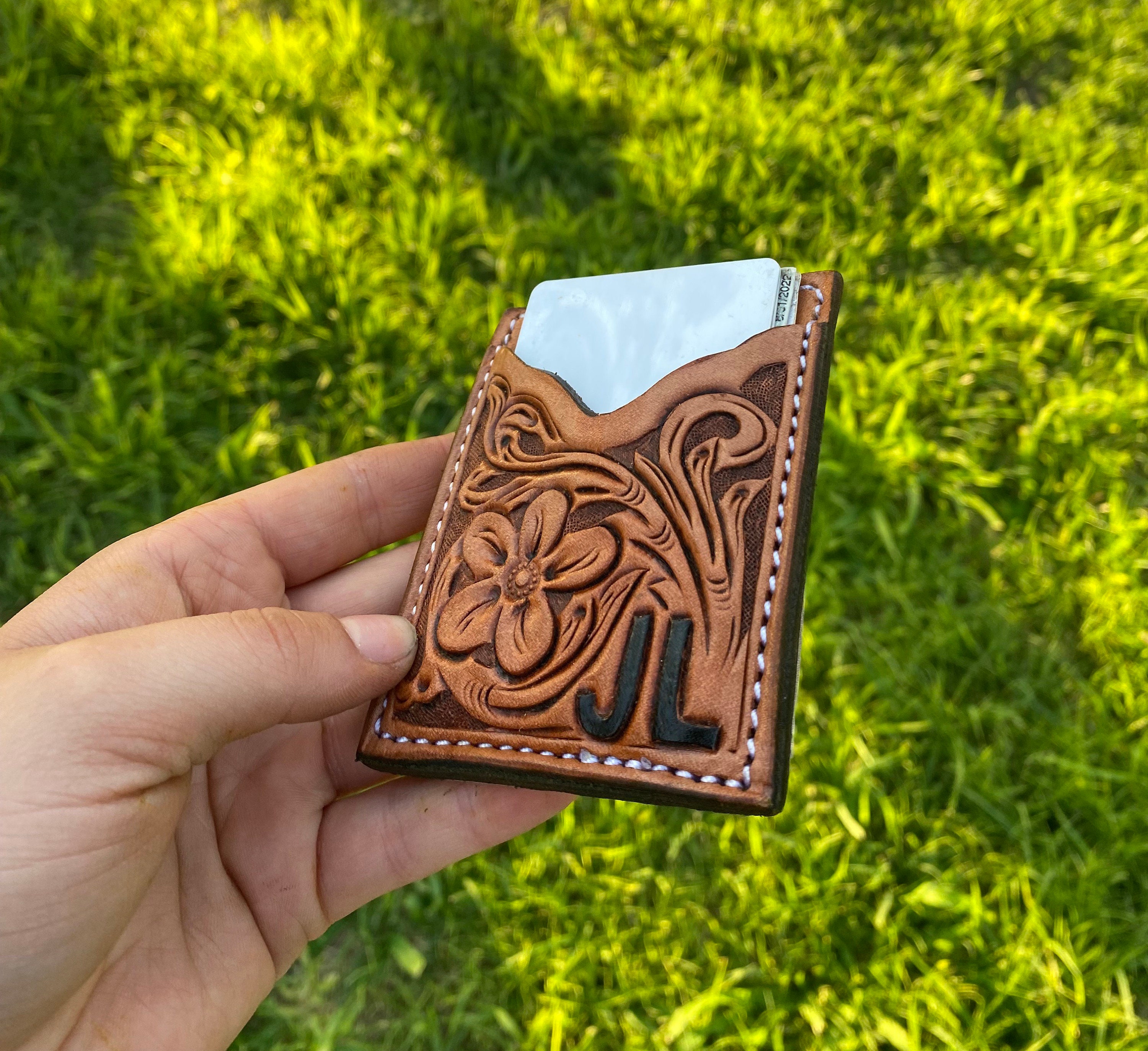 Tooled Leather Money Clip