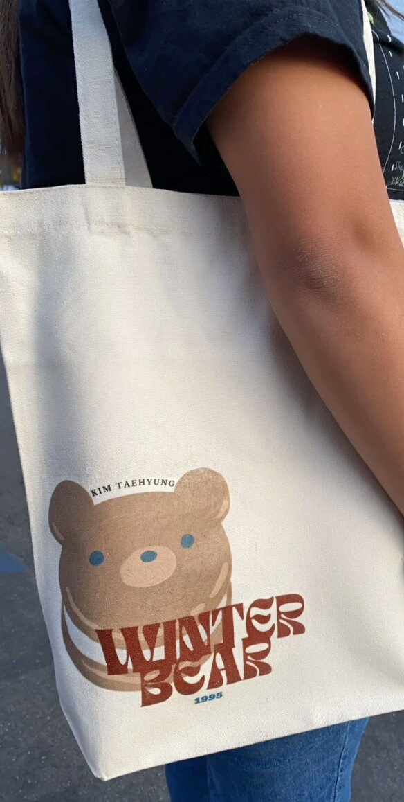 Winter Bear Kim Taehyung BTS V Minimalist Tote Bag, Jungkook, Jin