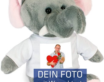 Elephant Jumbo cuddly stuffed animal - individually personalized Printed with desired text and photo - Gift Valentine's Day Child Birthday