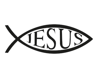 2x Fisch 5x 15cm Auto Aufkleber Sticker Schrift Jesus Ichthys Kirche Symbol Fish 