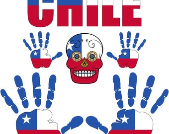 Sticker - chile - flag - set - skull - hand - lettering - 6 pieces