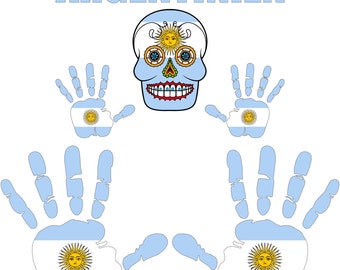 Sticker - Argentina - Flag - Set - Skull - Hand - Lettering - 6 pieces