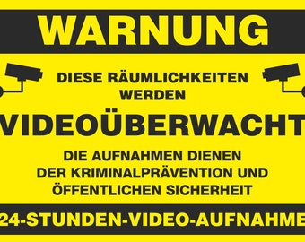 Sticker - sign - warning - video surveillance - 24-hour video recording - 210 mm x 148 mm