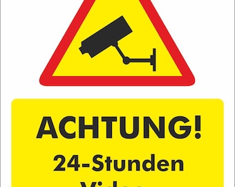 INDIGOS UG - Stickers - Security - Warning - 24 hours video surveillance! - 148 mm x 210 mm