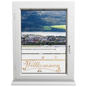 Glasdekorfolie - Willkommen - Sonnenschutz H50line - sichtschutzfolie